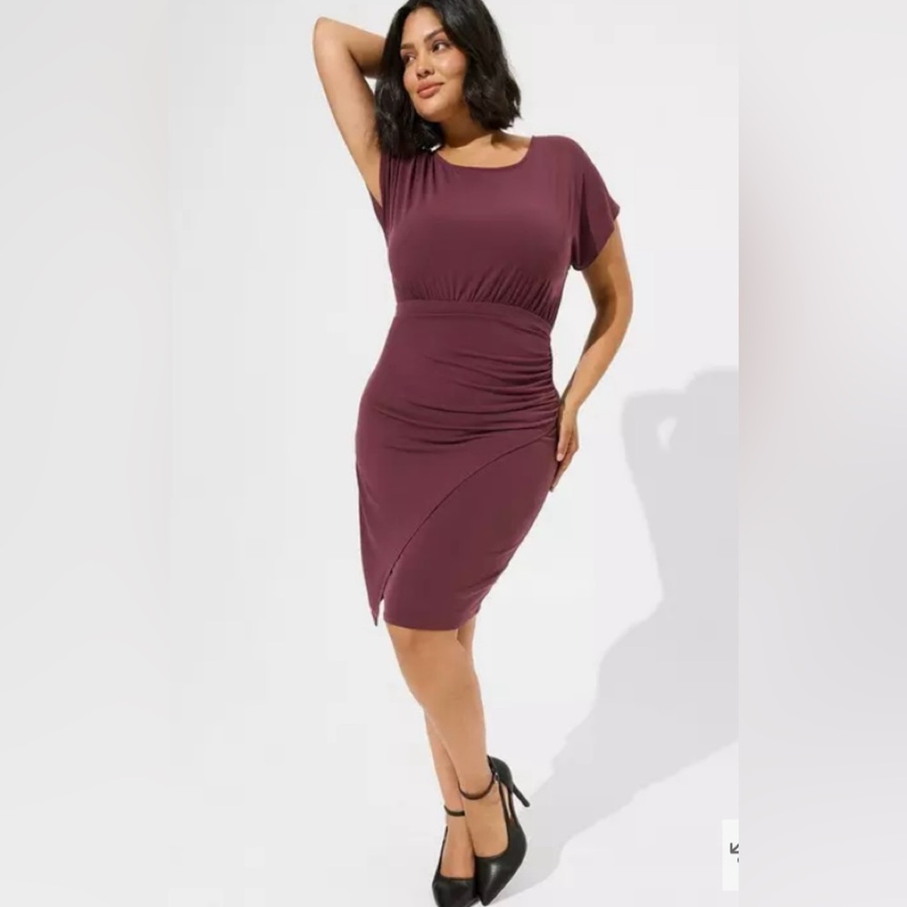 Torrid Deep Burgundy Asymmetrical Faux Wrap Dress